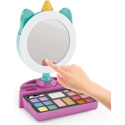 Clementoni - Crazy Chic Unicorn Mirror-Trousse con Cerchio Luminoso, Console con Trucchi Lavabili e Pennelli Professionali, Set 