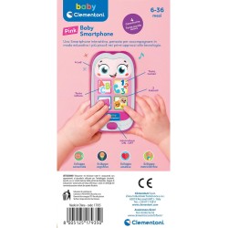 Clementoni - Baby Smartphone Rosa - Primo Telefono Giocattolo per Bambini 6 Mesi, Gioco Cellulare, Musicale, Regalo Elettronico 