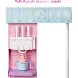 Mattel - Barbie - Playset Gelateria con Bambola con Macchina per Gelato, Accessori, 2 Tipi di Pasta Modellabile, Giocattolo e Re