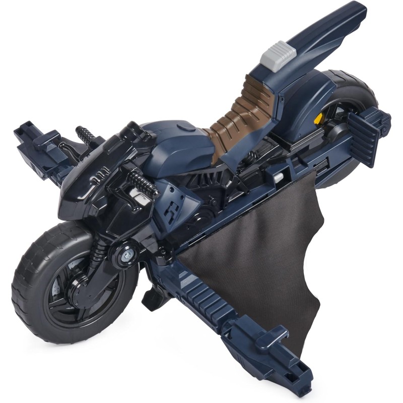 Spin Master - DC Comics, Veicolo Batman Adventures 2 in 1, Batcycle Trasformabile, Macchina Batman Compatibile con Tutte Le Acti