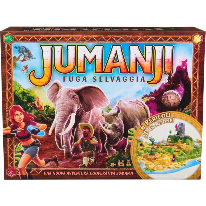 Editrice Giochi - Jumanji Fuga Selvaggia, Jumanji Il Gioco da Tavolo Cooperativo, Isola 3D, Giochi da Tavola di Avventura per Fa