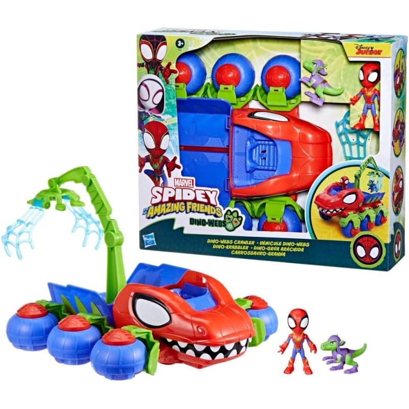 Hasbro - Marvel Spidey e i Suoi Fantastici Amici, Playset Crawler di Dino-Webs e Supereroi