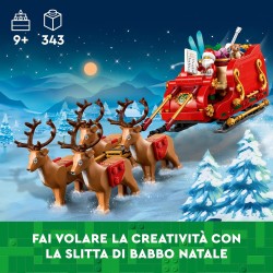 LEGO - Slitta di Babbo Natale Giocattolo, da 9 Anni in su con Minifigure, Renne, Chitarra, Orsacchiotto e Sci, Idea Regalo Natal