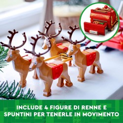 LEGO - Slitta di Babbo Natale Giocattolo, da 9 Anni in su con Minifigure, Renne, Chitarra, Orsacchiotto e Sci, Idea Regalo Natal