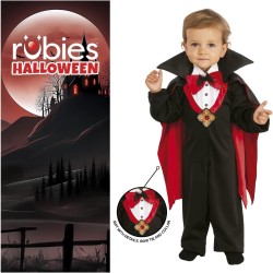 Rubies - Costume Dracula per bambini, Abito con papillon rosso e mantello con alza-collo, Costumi halloween bambino, neonato, Tg