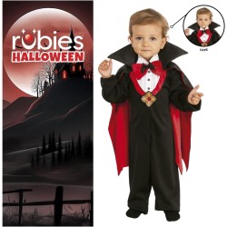 Rubies - Costume Dracula per bambini, Abito con papillon rosso e mantello con alza-collo, Costumi halloween bambino, neonato, Tg