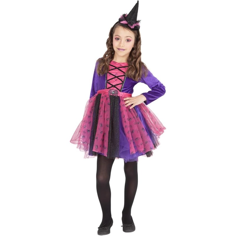 Rubies - Costume Strega Miss Ragnatela per bambina, Vestito e tiara con cappello per Halloween, Cosplay, Carnevale, Tg XS (5 / 6