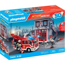 PLAYMOBIL - Action Heroes 71603 Mega Set dei Vigili del Fuoco, grande set di vigili del fuoco con squadra di intervento e numero