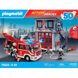 PLAYMOBIL - Action Heroes 71603 Mega Set dei Vigili del Fuoco, grande set di vigili del fuoco con squadra di intervento e numero