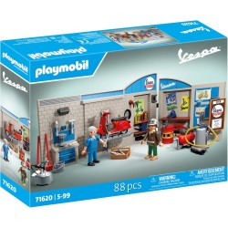 PLAYMOBIL - Cars 71620 Garage Vespa Anni 60, comprensiva di Piattaforma di Sollevamento Mobile, con Accessori per un  autentica 