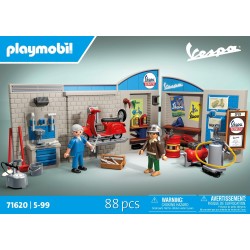 PLAYMOBIL - Cars 71620 Garage Vespa Anni 60, comprensiva di Piattaforma di Sollevamento Mobile, con Accessori per un  autentica 