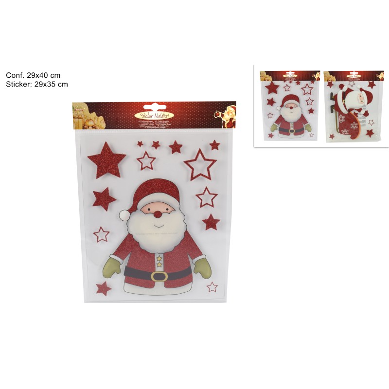 Adesivo Sticker Natalizio Babbo Natale Glitter 29 x 35 cm, modelli assortiti, 1 pezzo