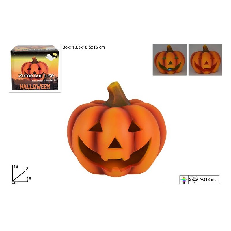 Zucca Halloween 18 cm con Luce e Batterie