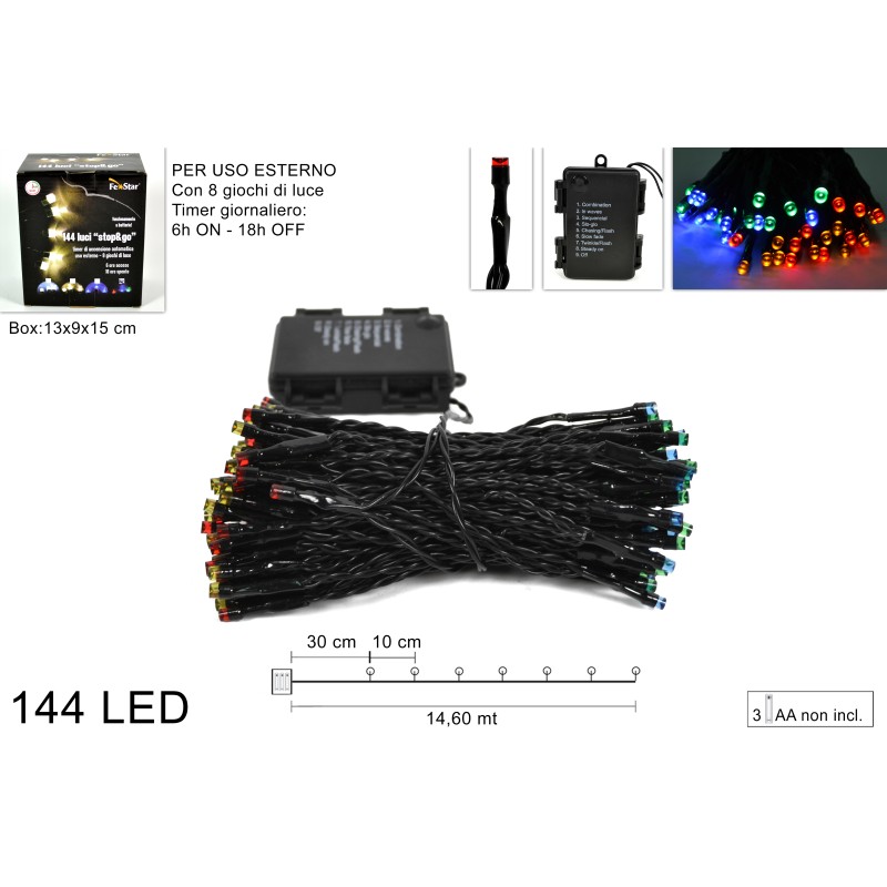 Luci 144 LED Batterie 8 Giochi con Timer Multicolor