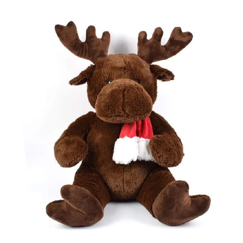 Renna Peluche Grande Pupazzo con Sciarpa Rossa e Bianca h 50 cm, decorazioni di natale idea regalo bambini morbido