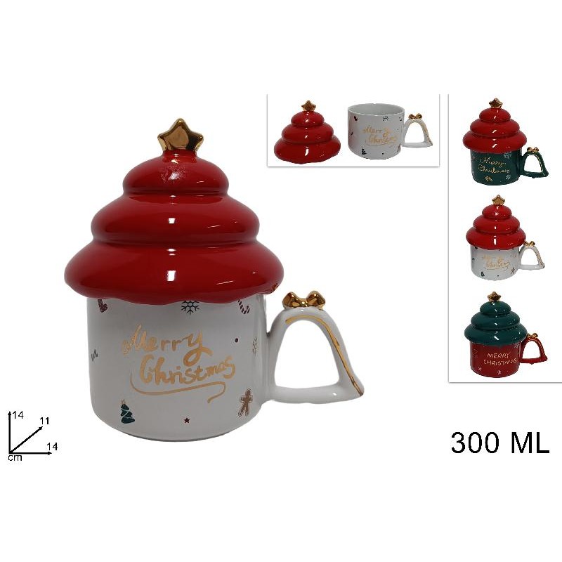 Tazzone Natale 300 ml con Coperchio Albero di Natale, modelli assortiti, 1 pezzo