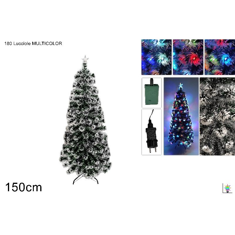 Albero Fibra Ottica 150 cm con 180 Lucciole Multicolor