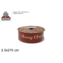 Nastro 2,5 x 270 cm Velluto Rosso con Scitta MERRY CHRISTMAS