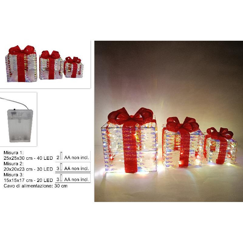 Pacco Regalo Rainbow con Fiocco PICCOLO 15 x 15 x 17 cm 20 LED, 1 pezzo