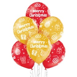 Pallone lattice 12&quot; - 30 cm Merry Christmas Oro &amp; Rosso assort. - Professionale 50 pz, 5BE5000390-02