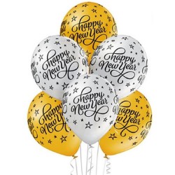 Palloncino Lattice 12&quot; 30cm, HAPPY NEW YEAR, 1 PEZZO, 5BE5000275-02