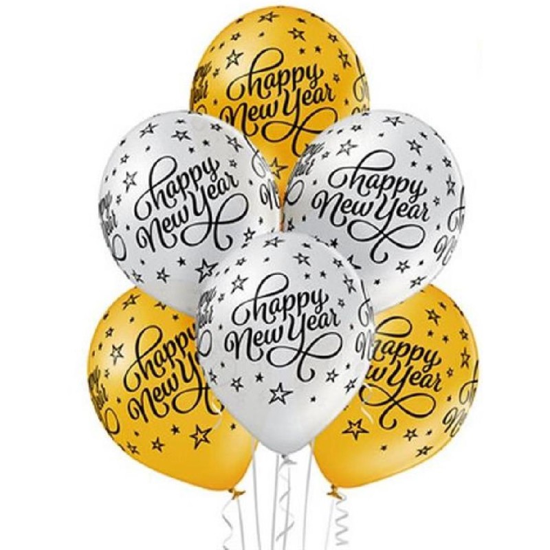 Palloncino Lattice 12&quot; 30cm, HAPPY NEW YEAR, 1 PEZZO, 5BE5000275-02