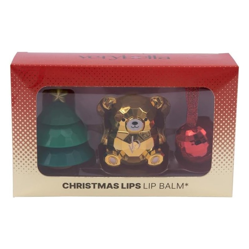 Giochi Preziosi - Verybella - Lip Balm Set Natalizio 3 Pezzi - Burrocacao A Forma Di Albero Di Natale, Orsetto, Palla Di Natale 