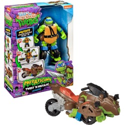 Giochi Preziosi - Turtles - Veicolo Leonardo Tartarughe Ninja Caos Mutante, Moto Trasformabile In Action Figure Leonardo 15 Cm, 