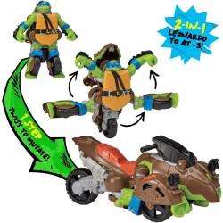 Giochi Preziosi - Turtles - Veicolo Leonardo Tartarughe Ninja Caos Mutante, Moto Trasformabile In Action Figure Leonardo 15 Cm, 