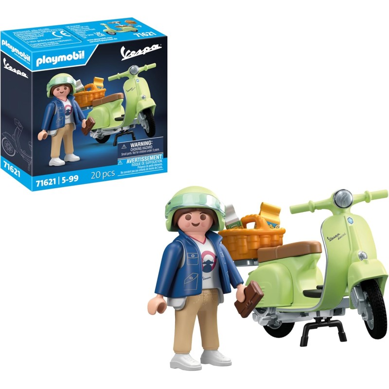 PLAYMOBIL - Cars 71621 1969 Vespa 150 Sprint Veloce, Verde Chiaro, Modello Fedele per Collezionisti e Appassionati, comprende Mo