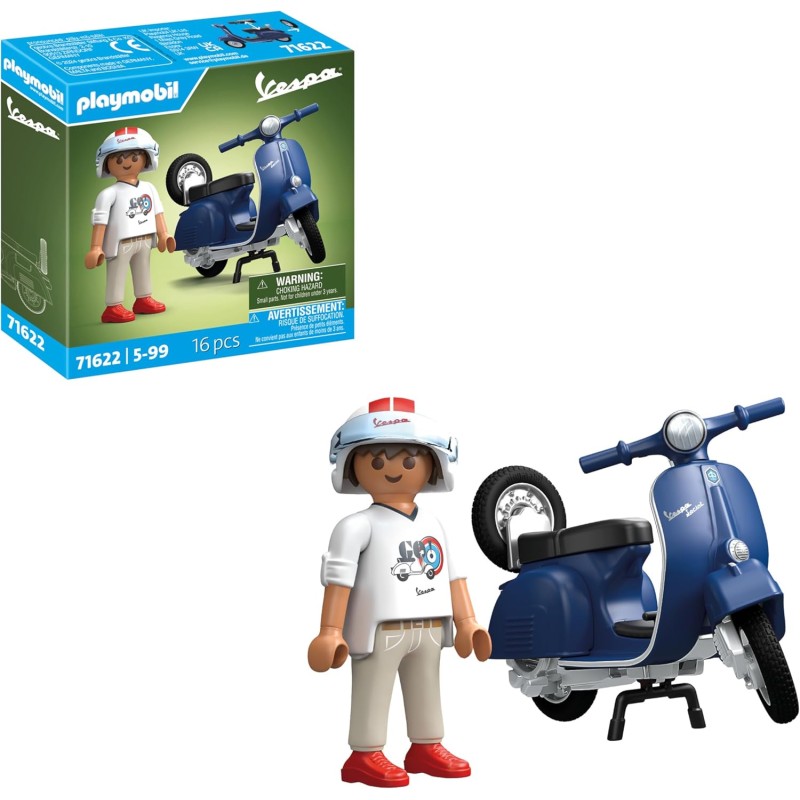 PLAYMOBIL - Cars 71622 1969 Vespa 150 Sprint Veloce, blu, modello fedele per collezionisti e appassionati, comprende accessori v