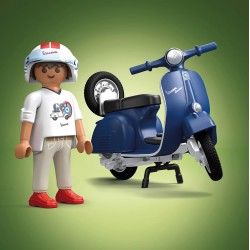 PLAYMOBIL - Cars 71622 1969 Vespa 150 Sprint Veloce, blu, modello fedele per collezionisti e appassionati, comprende accessori v