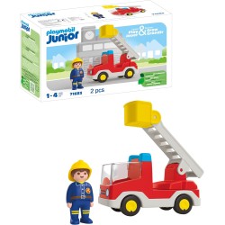 Playmobil - Junior 71683 Autoscala Pompieri, con scala estensibile e pompiere, giocattolo sostenibile realizzato in plastica a b