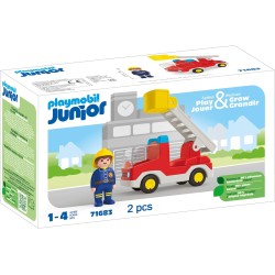 Playmobil - Junior 71683 Autoscala Pompieri, con scala estensibile e pompiere, giocattolo sostenibile realizzato in plastica a b