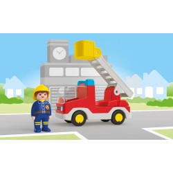 Playmobil - Junior 71683 Autoscala Pompieri, con scala estensibile e pompiere, giocattolo sostenibile realizzato in plastica a b