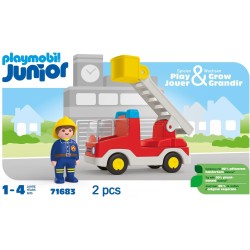 Playmobil - Junior 71683 Autoscala Pompieri, con scala estensibile e pompiere, giocattolo sostenibile realizzato in plastica a b