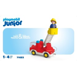 Playmobil - Junior 71683 Autoscala Pompieri, con scala estensibile e pompiere, giocattolo sostenibile realizzato in plastica a b