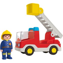 Playmobil - Junior 71683 Autoscala Pompieri, con scala estensibile e pompiere, giocattolo sostenibile realizzato in plastica a b