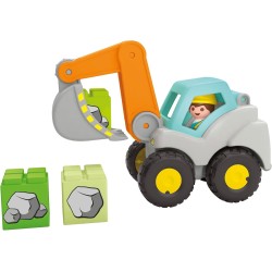 Playmobil - Junior 71684 Escavatore, inclusi tetto della cabina pieghevole e pietre impilabili, giocattolo sostenibile realizzat