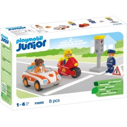 PLAYMOBIL - JUNIOR 71692 Eroi di tutti i giorni, pompiere e agente di polizia, giocattolo sostenibile realizzato in plastica a b