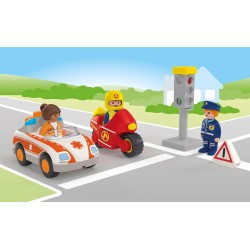 PLAYMOBIL - JUNIOR 71692 Eroi di tutti i giorni, pompiere e agente di polizia, giocattolo sostenibile realizzato in plastica a b