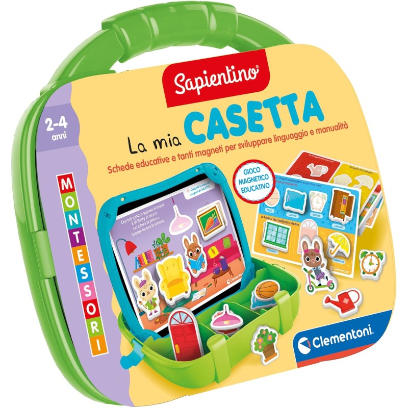 Clementoni - Sapientino Valigetta Casetta Gioco Educativo Montessori 2 Anni per Imparare Nuove Parole, Lavagna Magnetica e Tesse