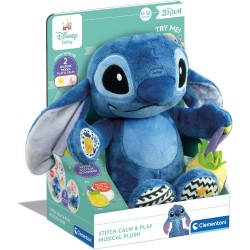 Clementoni - Disney Stitch Grow with Me Plush - Peluche Stitch Parlante Interattivo Suoni e Melodie, Sonaglino, Funzione Tummy T