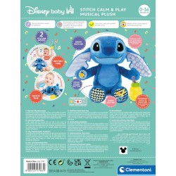 Clementoni - Disney Stitch Grow with Me Plush - Peluche Stitch Parlante Interattivo Suoni e Melodie, Sonaglino, Funzione Tummy T