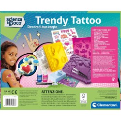 Clementoni - Scienza e Gioco Lab-Trendy Tattoo, Kit per Realizzare Tatuaggi Temporanei, Laboratorio Scientifico 8 Anni, Cosmesi 