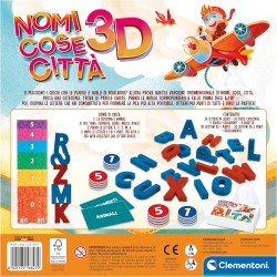 Clementoni - Giochi da Tavolo Bambini - Nomi, Cose, CittÃ  3D - Carte da Gioco, Giocare in Famiglia, Sfida sulle Parole, Regalo 