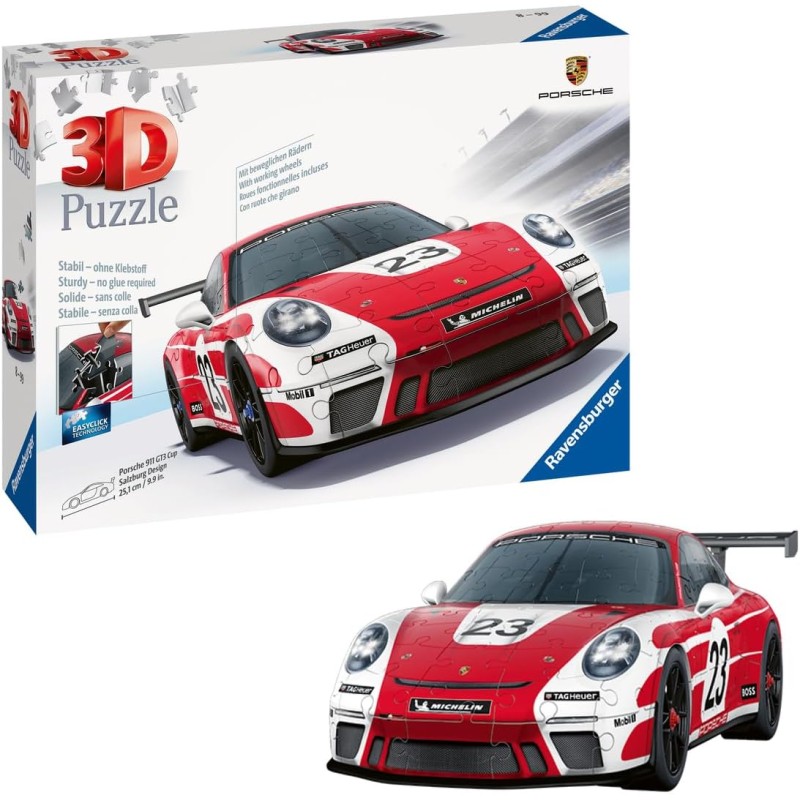 Ravensburger - Puzzle 3D, Porsche 911 GT3 Cup Salzburg, per Adulti e Bambini 8+ Anni, Idea Regalo, 152 Pezzi, 11558