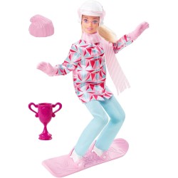 Mattel - Barbie Snowboarder, Alta 30+ cm, bionda e con Giacca e Pantaloni da Sport Invernali, Tanti Accessori tra Cui Sciarpa, C