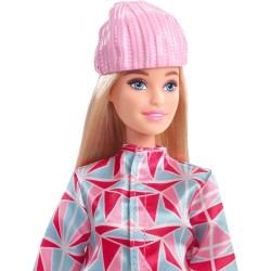 Mattel - Barbie Snowboarder, Alta 30+ cm, bionda e con Giacca e Pantaloni da Sport Invernali, Tanti Accessori tra Cui Sciarpa, C