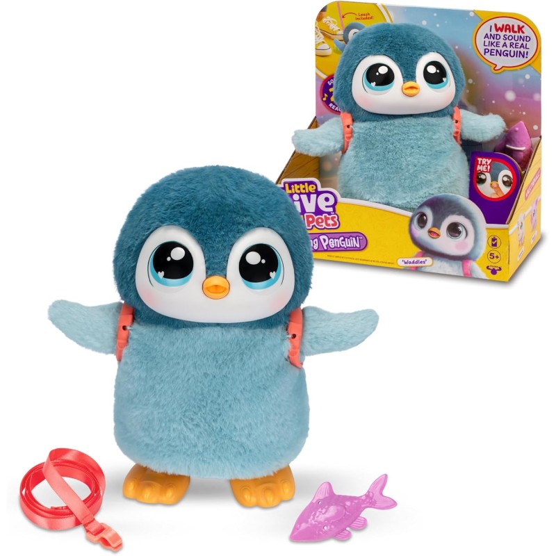 Little Live Pets - My Pet Penguin, Waddles Pinguino Pet Toy, 25 Suoni e Reazioni, Pupazzo di Peluche Interattivo, Sposta le Ali 